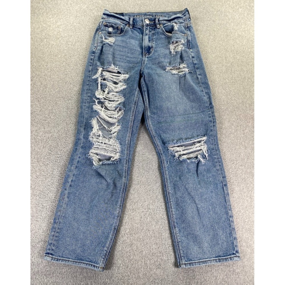 American Eagle Highest Rise 90s Boyfriend Sz‎ 4 Distressed Light Wash Blue Denim